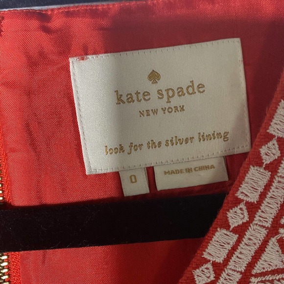 Kate Spade Sz 0 XS Laureen Embroidered Linen Shift Dress Women Red V Neck Lined - Picture 4 of 12